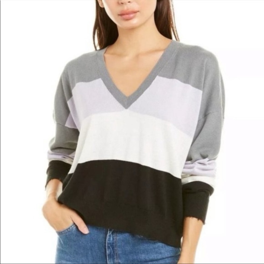 Nation LTD Jolie striped alpaca and cotton blend deep v-neck sweater size XS